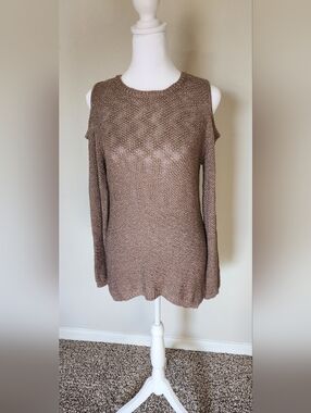 Open-Shoulder Knit Sweater in Taupe